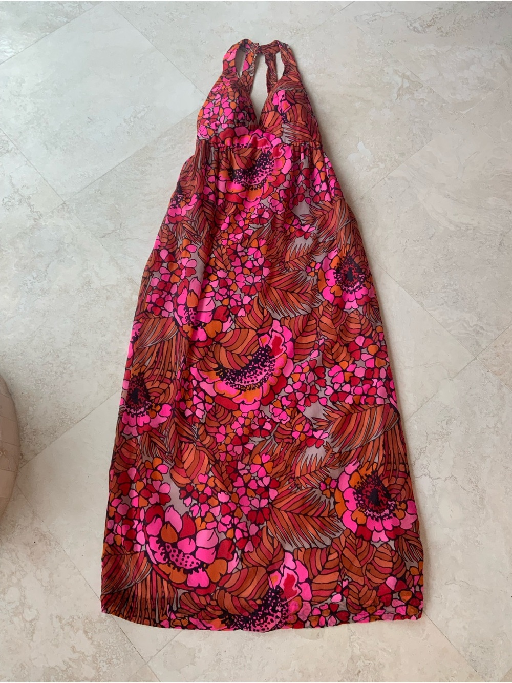 Vintage Malia 70’s Vibrant Pink/Orange Floral Halter Maxi Dress Sz med - Picture 5 of 7